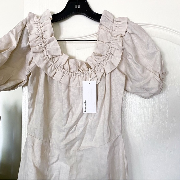 Reformation Dress Marley Off-Shoulder Linen Slit Midi Summer Cream 2 NWT - Picture 3 of 7